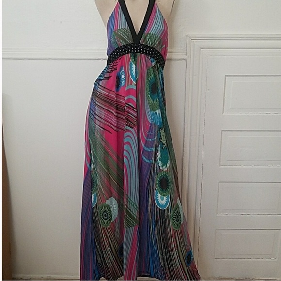 peacock design maxi dress